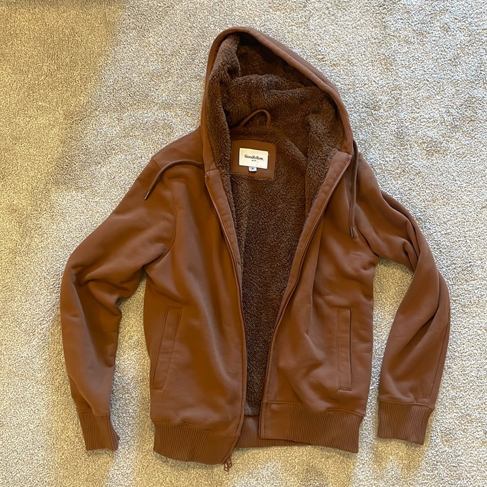 Goodfellow & Co Men's Sherpa Lined Fleece Full Zip Hoodie - Burnt Orange - Med